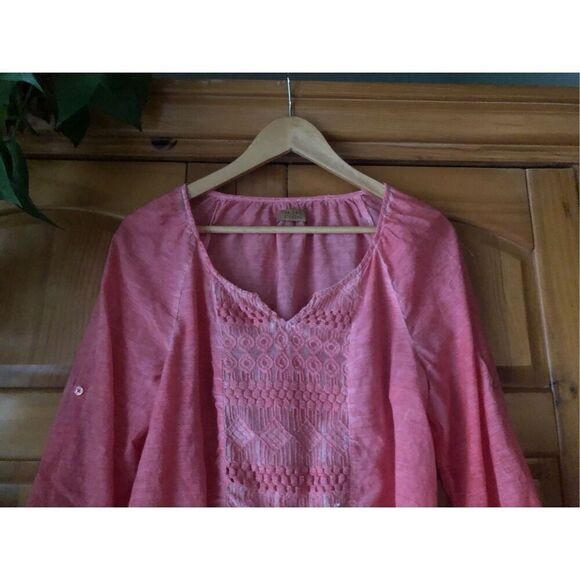 Valerie Stevens coral pink crochet front panel  blouse SZ M - Picture 5 of 12